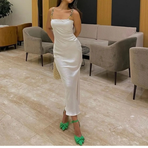 Zara Dresses & Skirts - NWT ZARA Satin Camisole Dress with chain strap detail